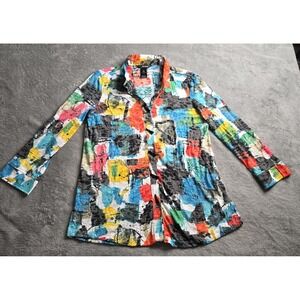 Ali Miles Paint Splotch Wired Collar 3/4 Sleeve Texture Knit Tunic Womens Small